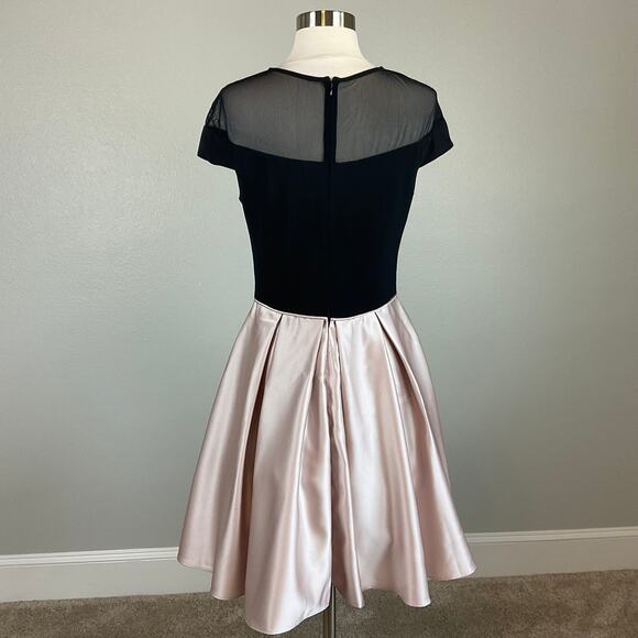 Betsy & Adam Mini Fit and Flare Cocktail Dress Size 8 Black Knit and Pink Satin - Picture 4 of 12